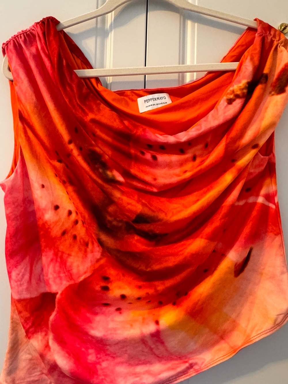 Peppermayo Red Orange Tie-Dye Draped Cowl Neck Camisole